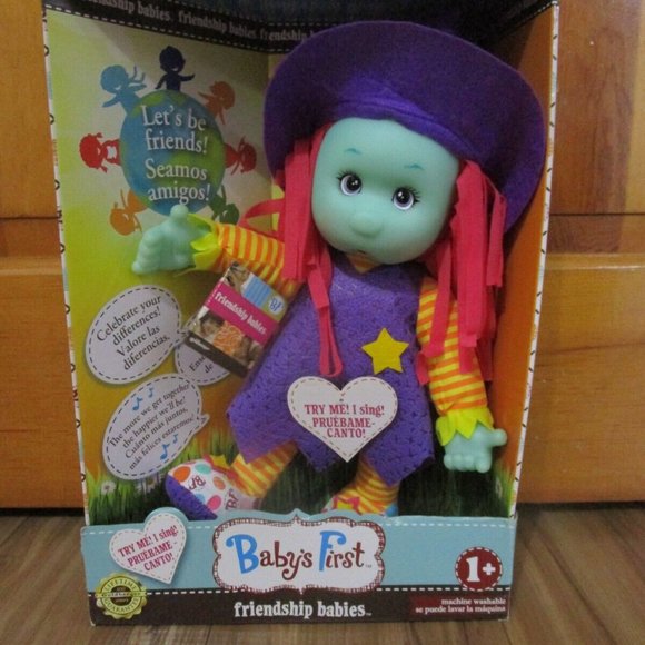 NIB Babys First Green Face Pink Hair GOLDBERGER DOLL Friendship babies singing - Picture 1 of 9